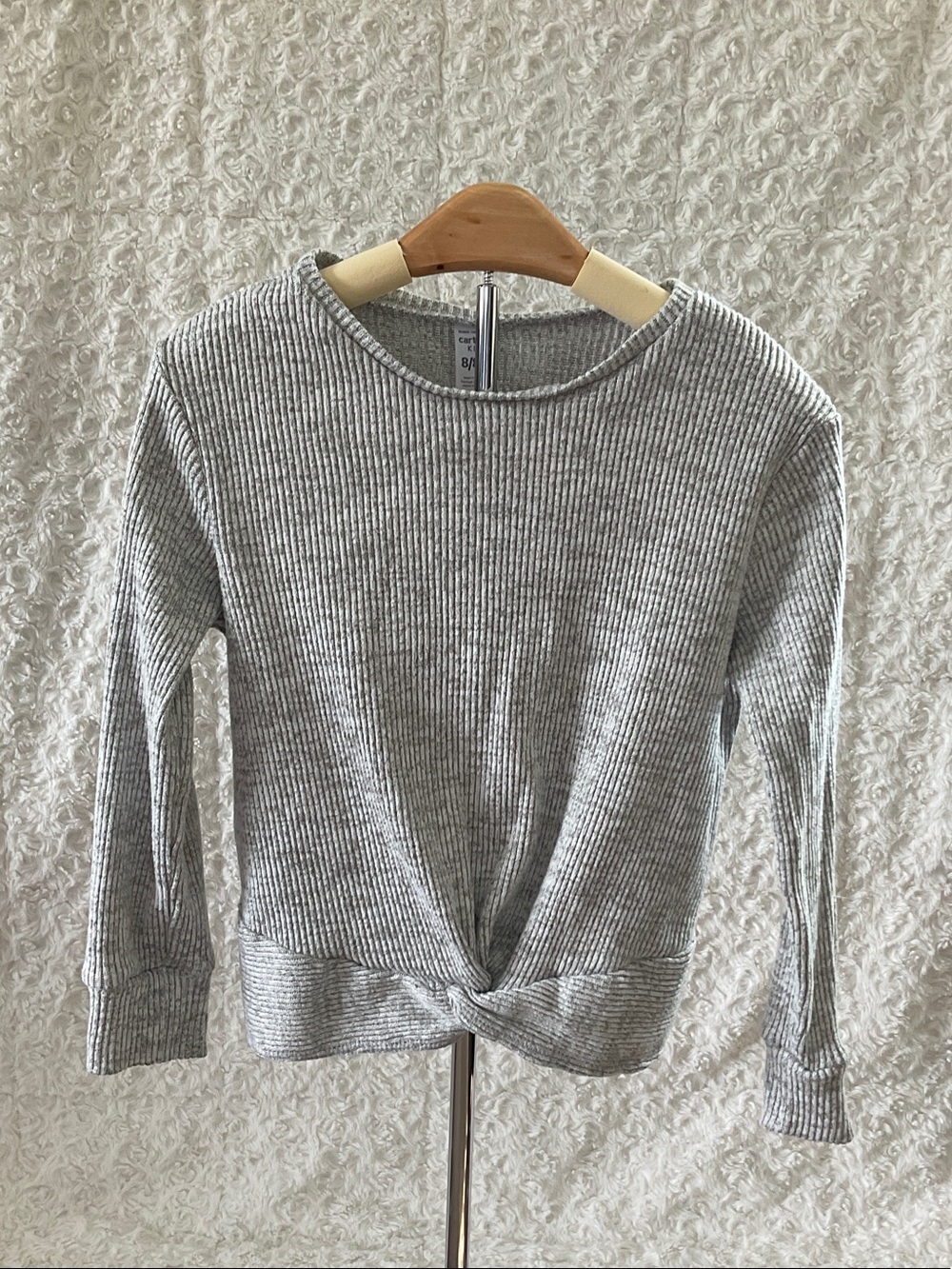 Carter's Gray Ribbed Long Sleeve Top with Front Twist
